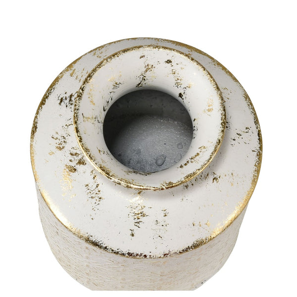 Atlas Ardoz Vase Set of 2 - Antique White Metal Vases with Gold Motif for Elegant Home Décor Display AC11050-01S