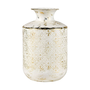 Atlas Ardoz Vase Set of 2 - Antique White Metal Vases with Gold Motif for Elegant Home Décor Display AC11050-01S