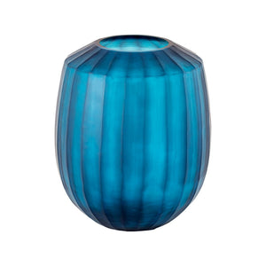 Atlas Aria Vase - Large Frosted Blue Glass Decor with Elegant Ridge Pattern for Modern Interiors AC11051-01