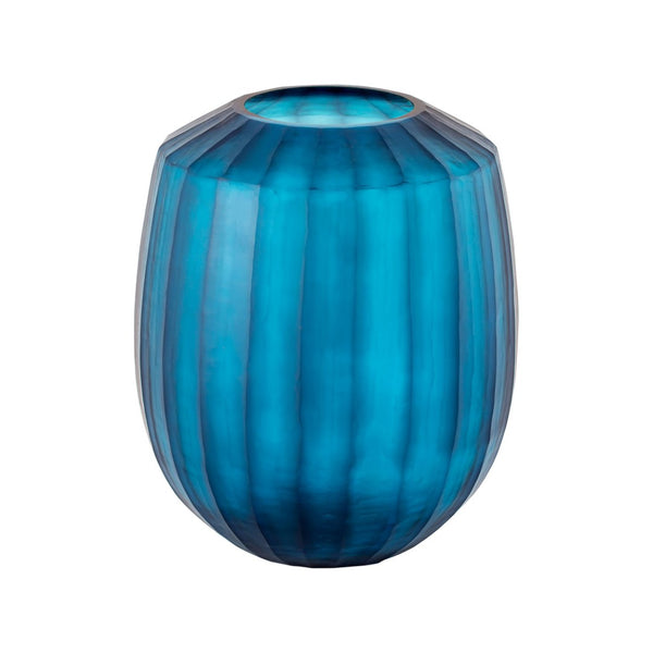 Atlas Aria Vase - Large Frosted Blue Glass Decor with Elegant Ridge Pattern for Modern Interiors AC11051-01