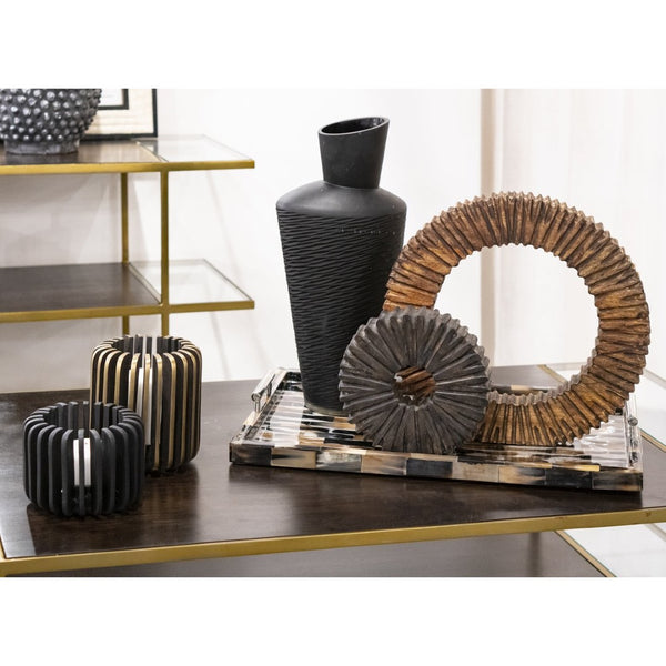 Atlas Curtis Decorative Object - Hand-Carved Mango Wood with Sunburst Design for Modern Home Décor AC11061-01