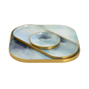 Atlas Aura Tray Set of 3 - Stylish Light Blue Metal Trays for Serving, Organizing, and Home Décor AC11064-01S