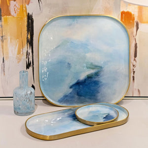 Atlas Aura Tray Set of 3 - Stylish Light Blue Metal Trays for Serving, Organizing, and Home Décor AC11064-01S