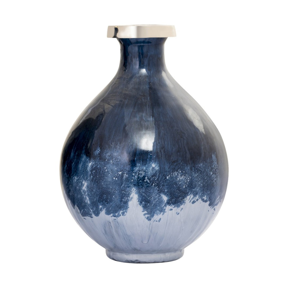 Atlas Bahama Vase - Coastal Elegance with Hand-Painted Dark Blue Ombré and Nickel Finish for Home Decor Small AC11066-01