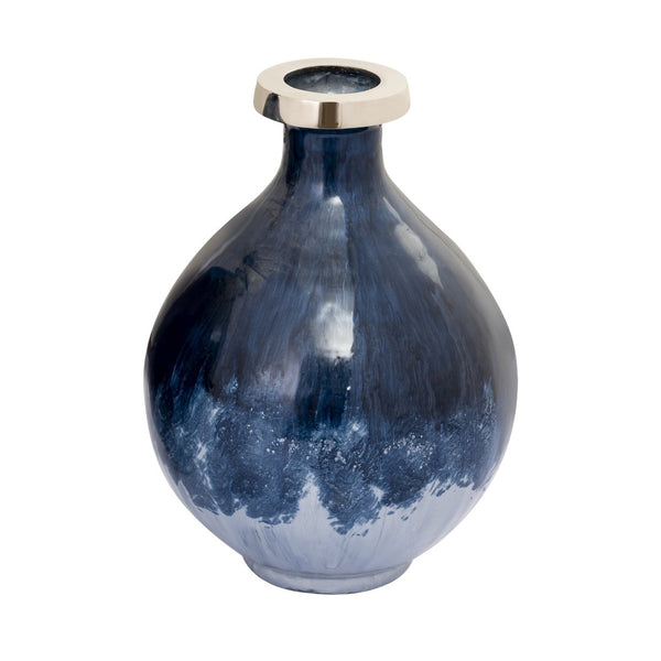 Atlas Bahama Vase - Coastal Elegance with Hand-Painted Dark Blue Ombré and Nickel Finish for Home Decor Small AC11066-01