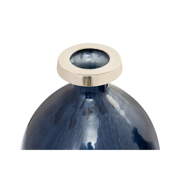 Atlas Bahama Vase - Coastal Elegance with Hand-Painted Dark Blue Ombré and Nickel Finish for Home Decor Small AC11066-01
