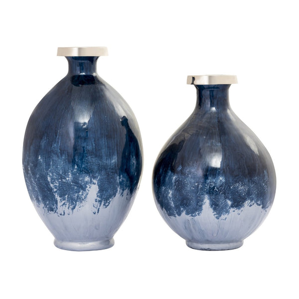 Atlas Bahama Vase - Coastal Elegance with Hand-Painted Dark Blue Ombré and Nickel Finish for Home Decor Small AC11066-01