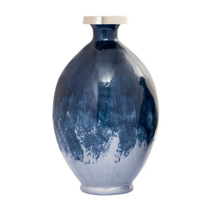 Atlas Bahama Vase - Coastal Elegance with Hand-Painted Dark Blue Ombré and Nickel Finish for Home Decor Medium AC11066-02