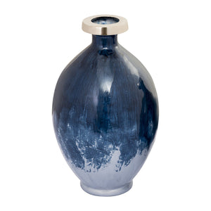 Atlas Bahama Vase - Coastal Elegance with Hand-Painted Dark Blue Ombré and Nickel Finish for Home Decor Medium AC11066-02