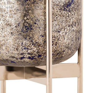 Atlas Bailey Vase - Medium Blue Glass Hurricane with Gold Flecks & Antique Silver Stand for Decor Elegance AC11067-01