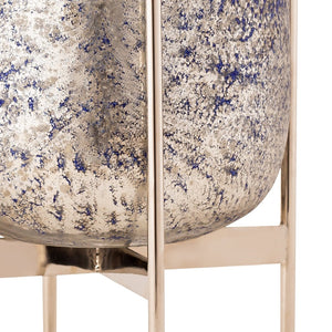 Atlas Bailey Vase - Large Blue Glass Hurricane with Gold Accents for Elegant Floral Displays & Décor AC11067-02