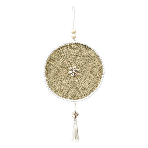 Atlas Banks Coastal Hanging Decor - Handwoven Seagrass Wall Sculpture with Shells & Tassels for Home Charm AC11068-01