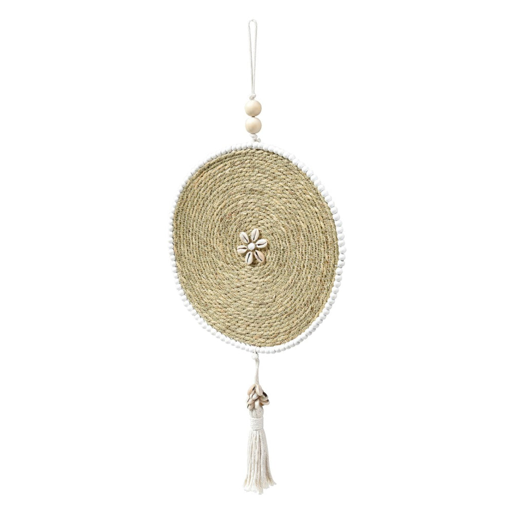 Atlas Banks Coastal Hanging Decor - Handwoven Seagrass Wall Sculpture with Shells & Tassels for Home Charm AC11068-01