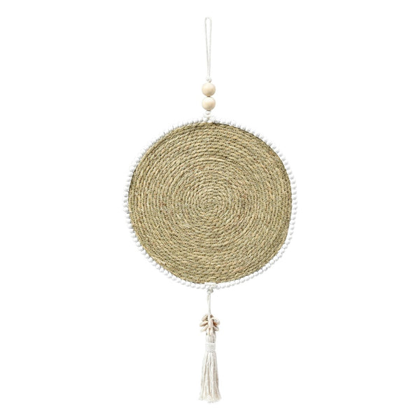 Atlas Banks Coastal Hanging Decor - Handwoven Seagrass Wall Sculpture with Shells & Tassels for Home Charm AC11068-01