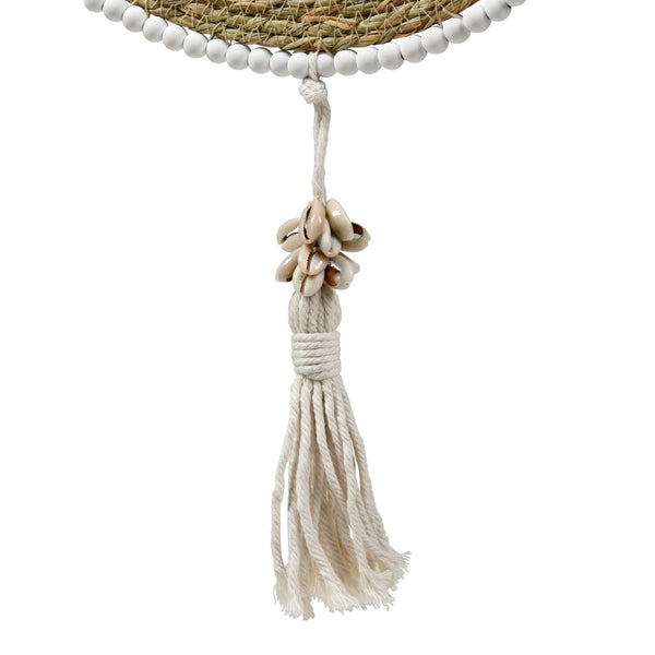 Atlas Banks Coastal Hanging Decor - Handwoven Seagrass Wall Sculpture with Shells & Tassels for Home Charm AC11068-01