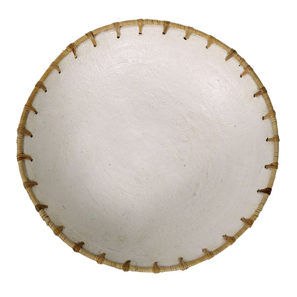 Atlas Barcelona Bowl - Handcrafted White Earthenware Decorative Centerpiece with Natural Fiber Rim AC11069-01