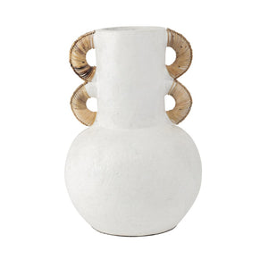 Atlas Barcelona Large Vase - Sculptural Earthenware with Gourd Shape, Natural Fiber Handles, Home Accent AC11070-01