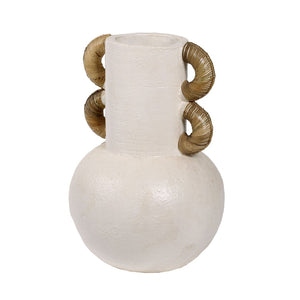 Atlas Barcelona Large Vase - Sculptural Earthenware with Gourd Shape, Natural Fiber Handles, Home Accent AC11070-01