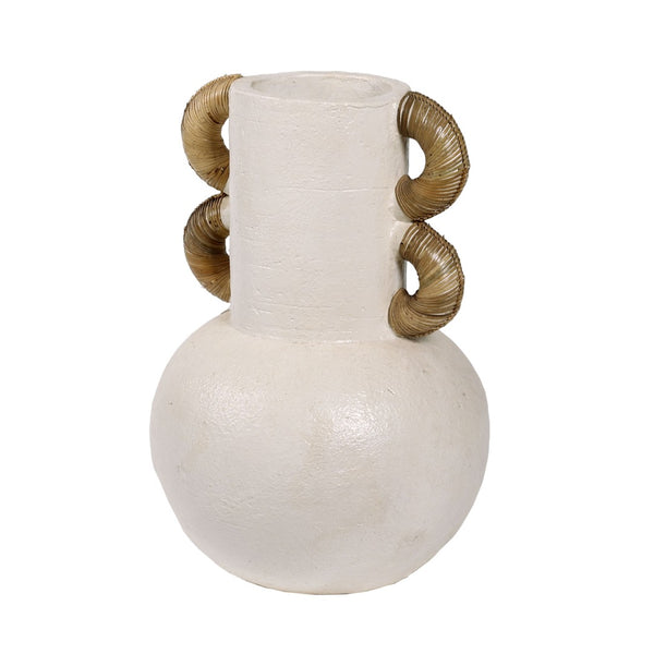 Atlas Barcelona Large Vase - Sculptural Earthenware with Gourd Shape, Natural Fiber Handles, Home Accent AC11070-01