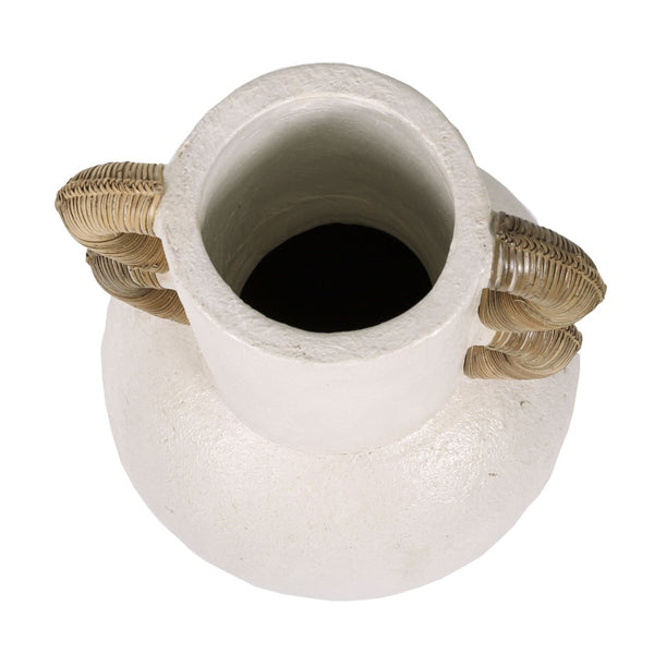 Atlas Barcelona Large Vase - Sculptural Earthenware with Gourd Shape, Natural Fiber Handles, Home Accent AC11070-01