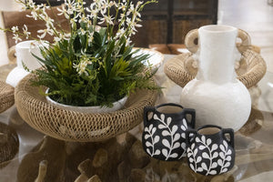 Atlas Barcelona Large Vase - Sculptural Earthenware with Gourd Shape, Natural Fiber Handles, Home Accent AC11070-01