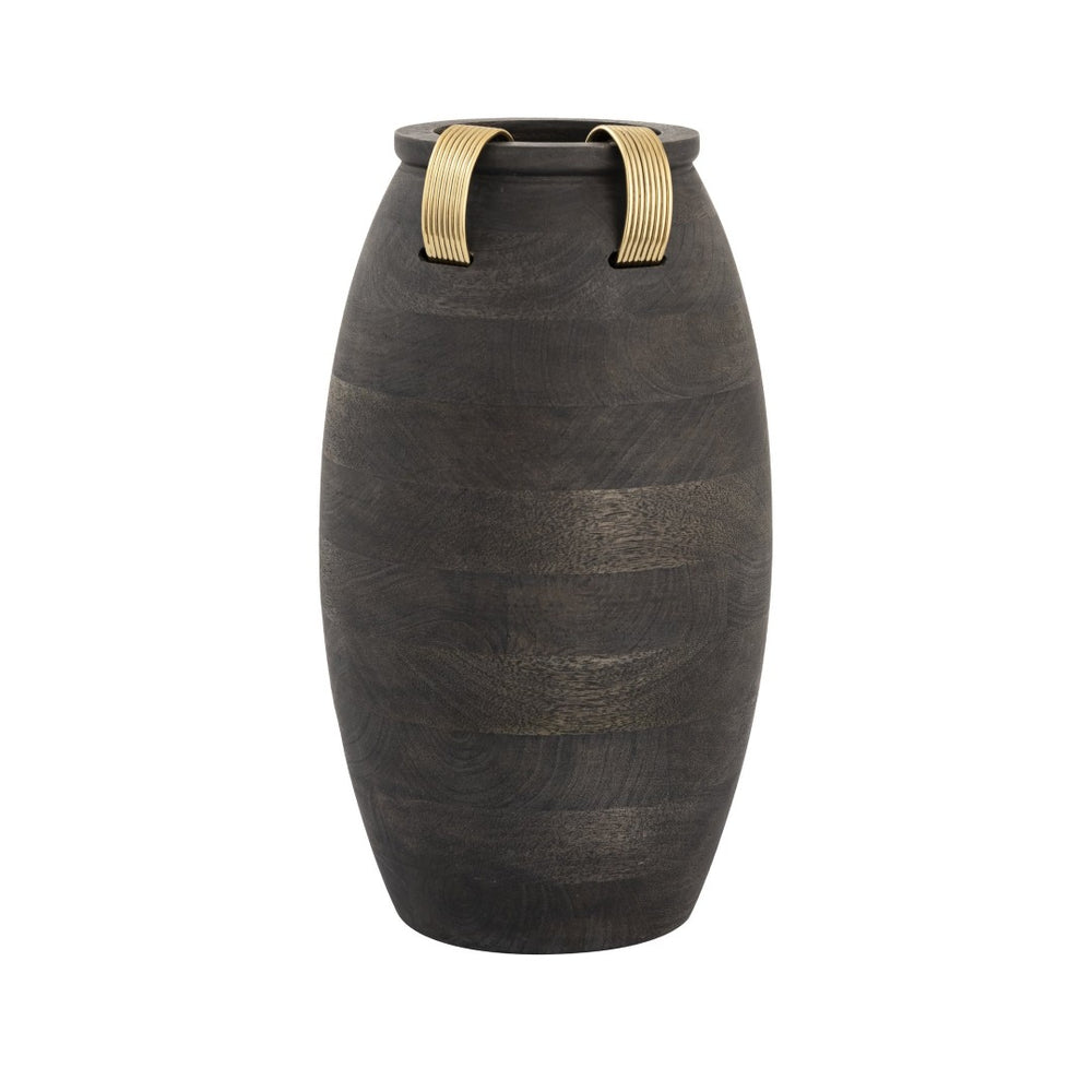 Atlas Barone Vase - Elevate Your Décor with Sculptural Ebonized Wood and Brass-Finish Metal Elegance Large AC11074-01