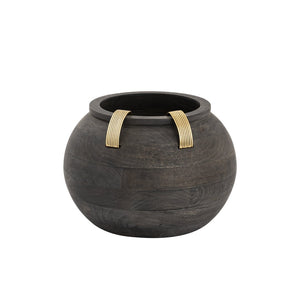 Atlas Barone Vase - Elevate Your Décor with Sculptural Ebonized Wood and Brass-Finish Metal Elegance Small AC11076-01