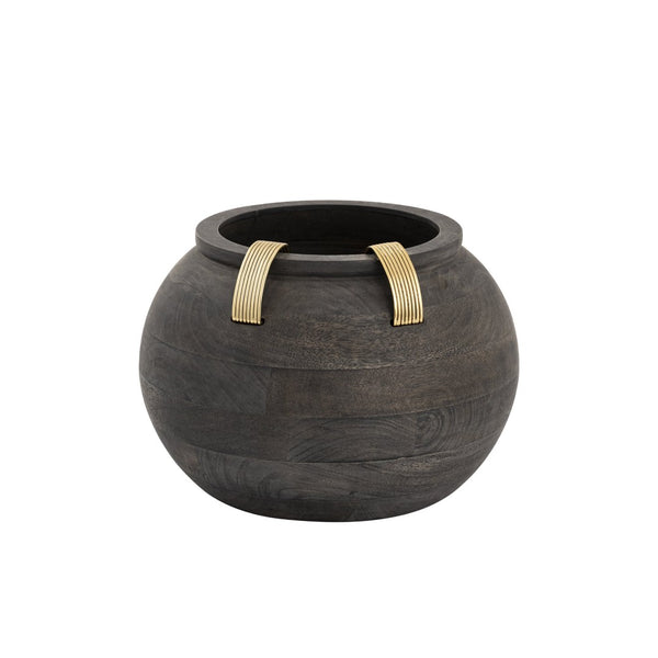 Atlas Barone Vase - Elevate Your Décor with Sculptural Ebonized Wood and Brass-Finish Metal Elegance Small AC11076-01