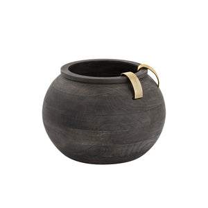 Atlas Barone Vase - Elevate Your Décor with Sculptural Ebonized Wood and Brass-Finish Metal Elegance Small AC11076-01