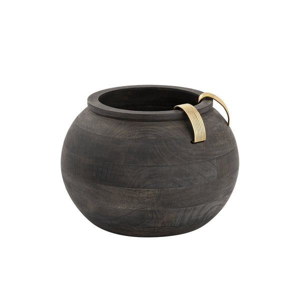 Atlas Barone Vase - Elevate Your Décor with Sculptural Ebonized Wood and Brass-Finish Metal Elegance Small AC11076-01