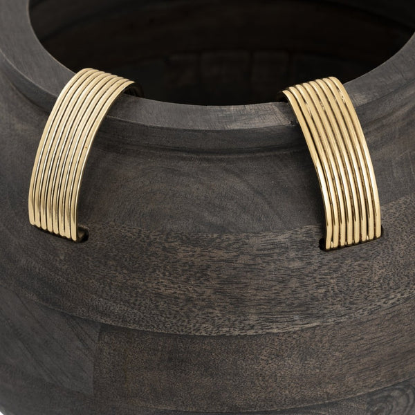 Atlas Barone Vase - Elevate Your Décor with Sculptural Ebonized Wood and Brass-Finish Metal Elegance Small AC11076-01