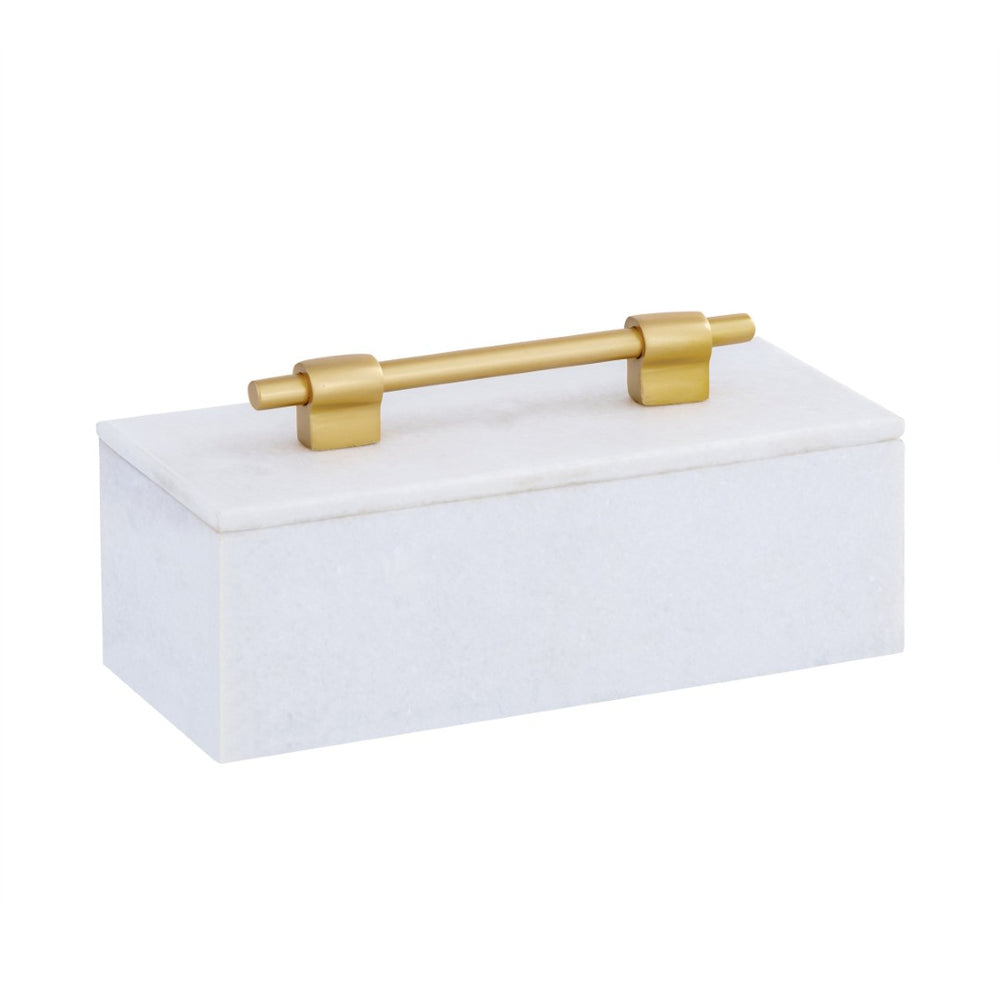 Atlas Barr Box – Elegant White Marble Storage with Gold Handle for Jewelry, Keys & Home Décor Accent AC11077-01