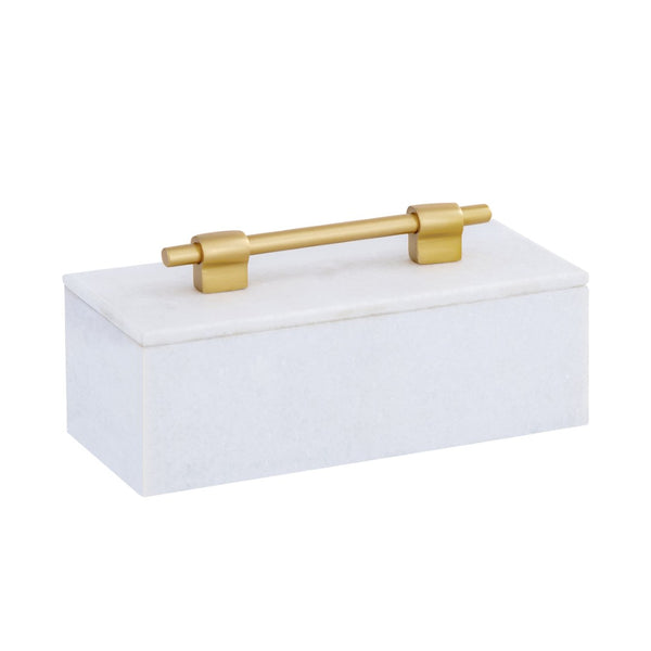 Atlas Barr Box – Elegant White Marble Storage with Gold Handle for Jewelry, Keys & Home Décor Accent AC11077-01