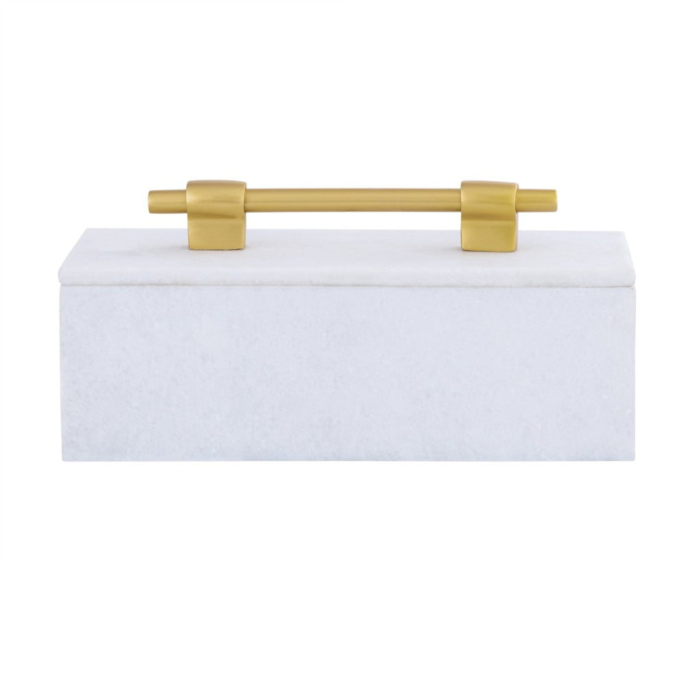 Atlas Barr Box – Elegant White Marble Storage with Gold Handle for Jewelry, Keys & Home Décor Accent AC11077-01