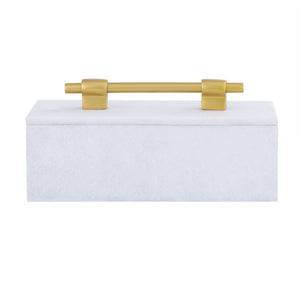 Atlas Barr Box – Elegant White Marble Storage with Gold Handle for Jewelry, Keys & Home Décor Accent AC11077-01