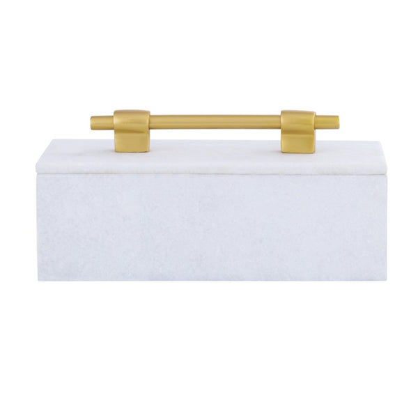 Atlas Barr Box – Elegant White Marble Storage with Gold Handle for Jewelry, Keys & Home Décor Accent AC11077-01