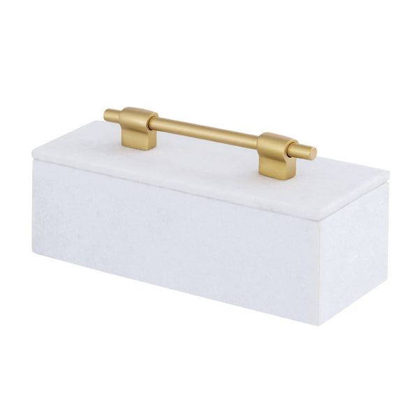 Atlas Barr Box – Elegant White Marble Storage with Gold Handle for Jewelry, Keys & Home Décor Accent AC11077-01