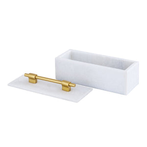 Atlas Barr Box – Elegant White Marble Storage with Gold Handle for Jewelry, Keys & Home Décor Accent AC11077-01