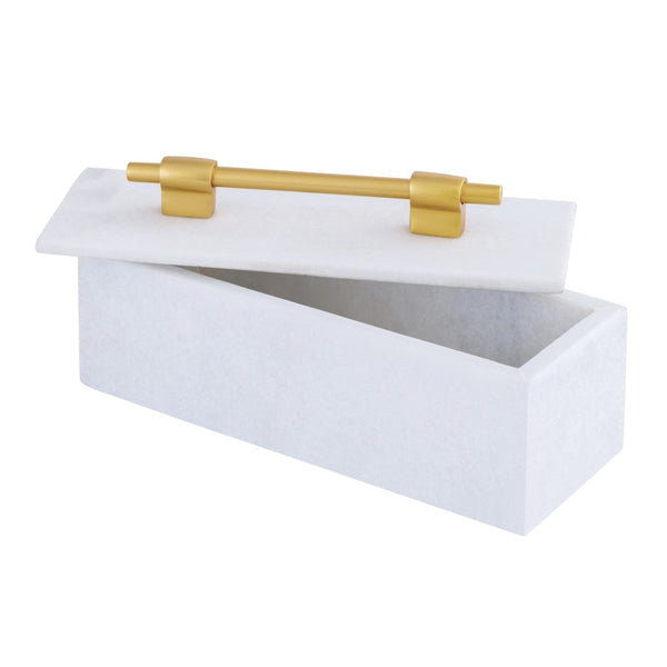 Atlas Barr Box – Elegant White Marble Storage with Gold Handle for Jewelry, Keys & Home Décor Accent AC11077-01