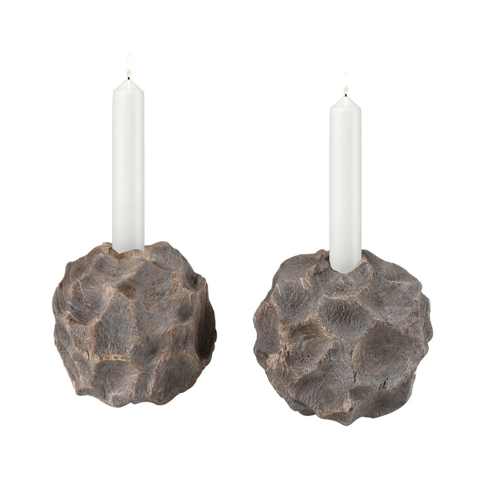 Atlas Beachcomber Candleholders - Set of 2 Natural Wood Orb Holders for Coastal & Rustic Décor Styling AC11080-01S