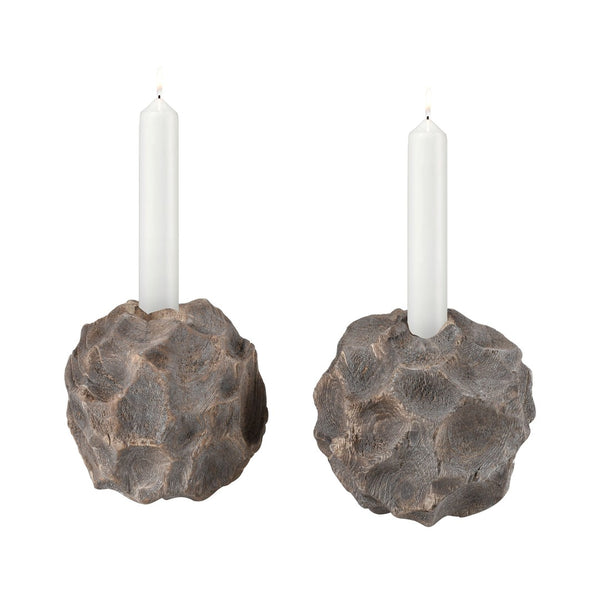 Atlas Beachcomber Candleholders - Set of 2 Natural Wood Orb Holders for Coastal & Rustic Décor Styling AC11080-01S
