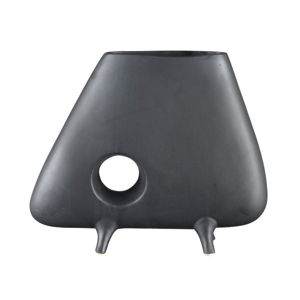 Atlas Belton Sculptural Matte Black Vase - Modern Earthenware Decorative Piece for Minimalist Interiors AC11090-01