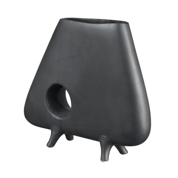 Atlas Belton Sculptural Matte Black Vase - Modern Earthenware Decorative Piece for Minimalist Interiors AC11090-01
