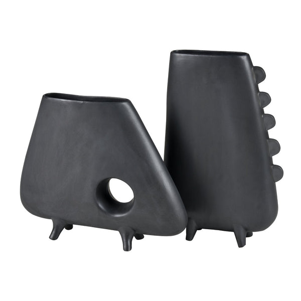 Atlas Belton Sculptural Matte Black Vase - Modern Earthenware Decorative Piece for Minimalist Interiors AC11090-01