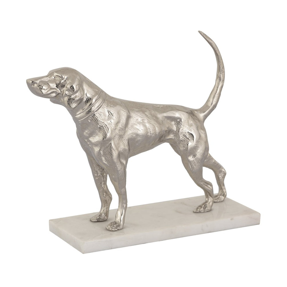 Atlas Bergie Dog Sculpture - Modern Etched Aluminum Art with Marble Base, Perfect for Stylish Home Décor AC11093-01