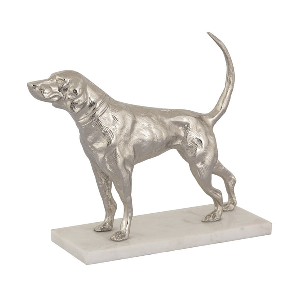 Atlas Bergie Dog Sculpture - Modern Etched Aluminum Art with Marble Base, Perfect for Stylish Home Décor AC11093-01