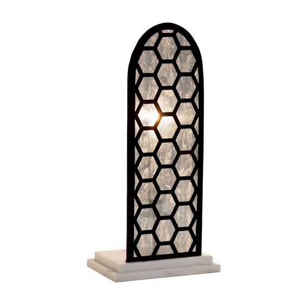 Atlas Berlin Candleholder - Matte Black Honeycomb Design with White Marble Base for Ambient Glow Decor AC11095-01