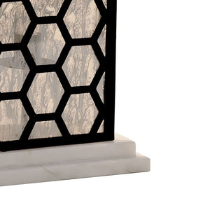 Atlas Berlin Candleholder - Matte Black Honeycomb Design with White Marble Base for Ambient Glow Decor AC11095-01