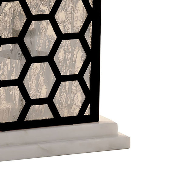 Atlas Berlin Candleholder - Matte Black Honeycomb Design with White Marble Base for Ambient Glow Decor AC11095-01