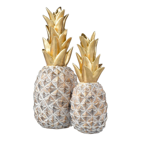 Atlas Big Island Pineapple - Elegant Decorative Accent Set of 2 with Gold Leaves for Tropical Décor AC11101-01S